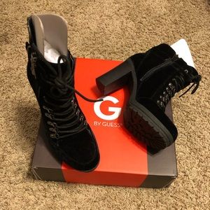 G by Guess velvet heeled combat boots